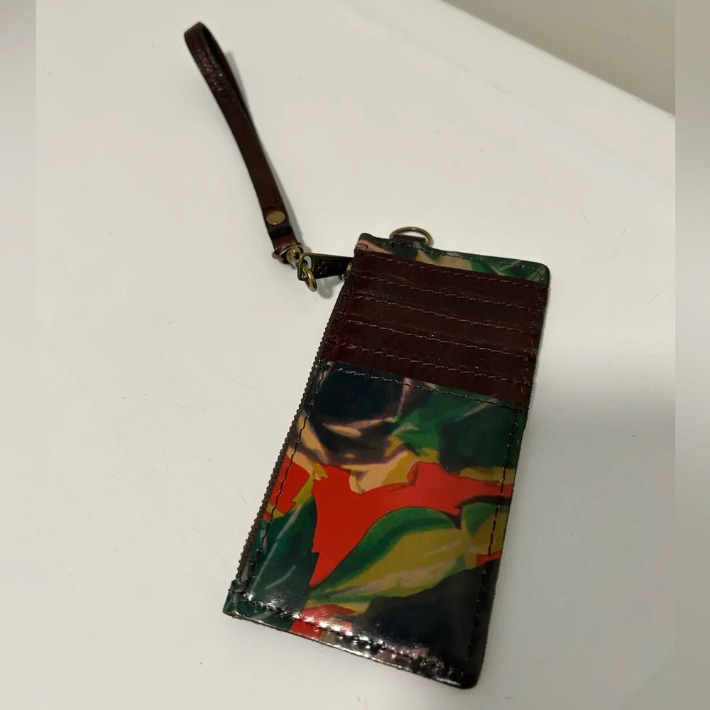 Patricia Nash Leather Wallet Wristlet Red Brown